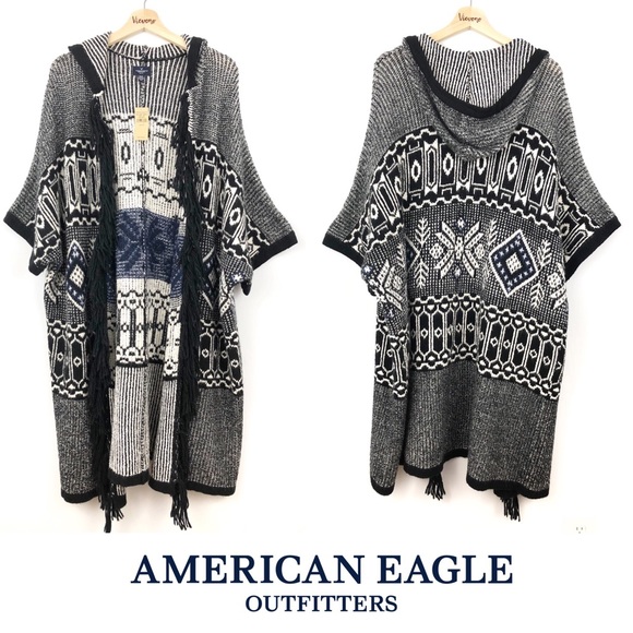 American Eagle l NWT Boho Black Open Front Poncho - Picture 2 of 8